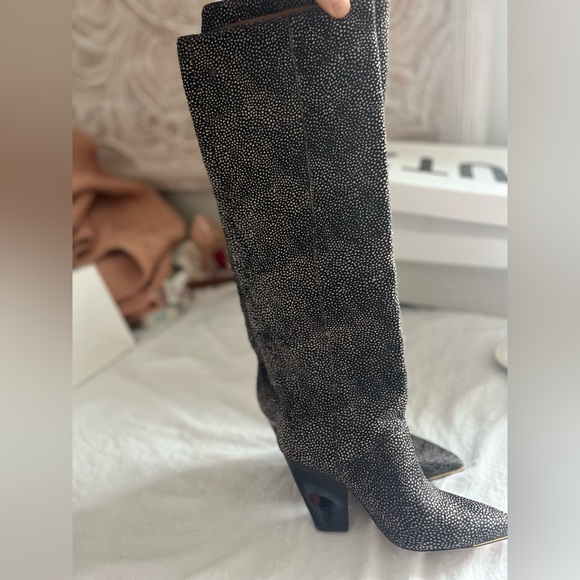 Tory Burch $628 Lila Calf Hair Knee High Heeled Boots Made in Brazil size 6 - Picture 12 of 13